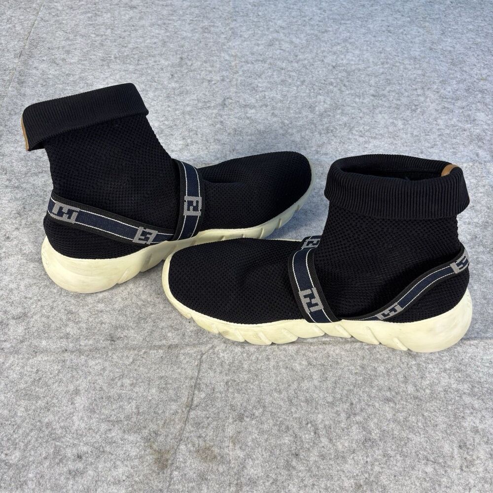 Fendi Rockoko FF Zucca Logo Knit Sock Sneakers Black Tobacco High Italy Mens 12